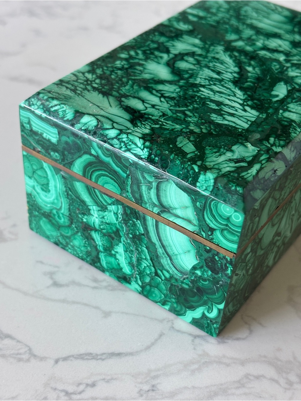 Vintage Malachite Stone Handcrafted Trinket Box - Picture 11 of 13